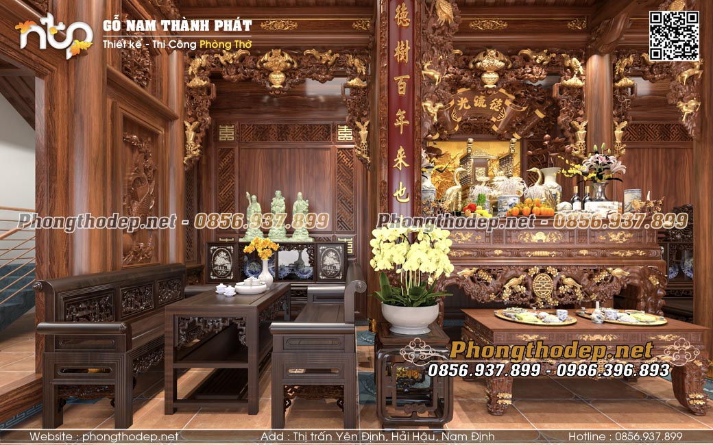 Không gian tiếp khách nhà gỗ 5 gian trên tầng 2